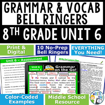 Preview of Grammar Vocabulary Usage Mechanics Sentence Structure Bell Ringer - 8th Grade #6