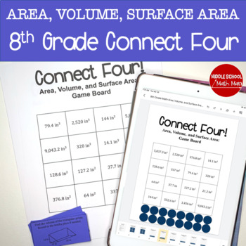 Preview of 8th Grade Connect Four Area, Volume, and Surface Area Game - printed and digital