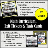 8th Grade Math Curriculum, Exit Tickets & Task Cards {Math