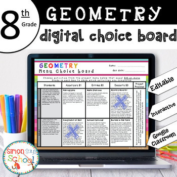 Preview of 8th Grade DIGITAL Geometry Choice Board – EDITABLE – Distance Learning