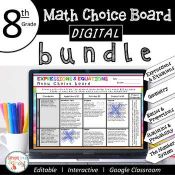 Preview of 8th Grade DIGITAL Math Choice Board Bundle for Distance Learning