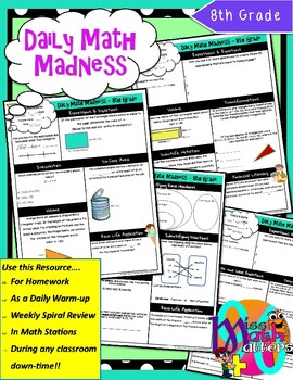 Preview of 8th Grade Daily Math Madness [Daily Spiral Review Activity] | Fun Activity!!