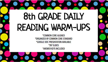 Preview of 8th Grade Daily Reading Warm-Ups (Common Core Aligned)