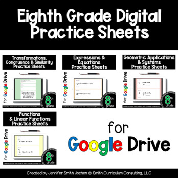 Preview of 8th Grade Digital Practice Sheets in Google Forms - Homework Assessments