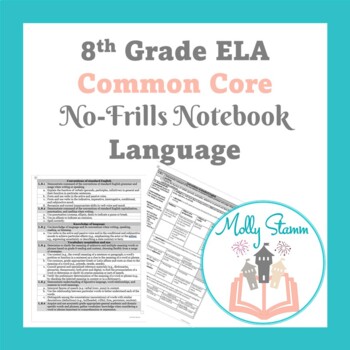 Preview of 8th-Grade ELA Common Core No-Frills (Cornell-Style) Notebook: Language