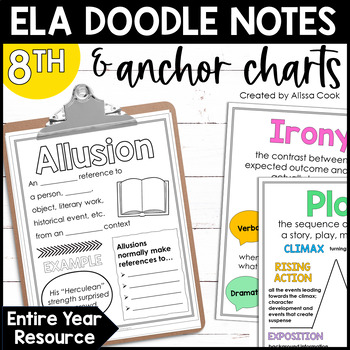 Preview of 8th Grade ELA Curriculum Doodle Notes | Literature Standards | ELA Anchor Charts