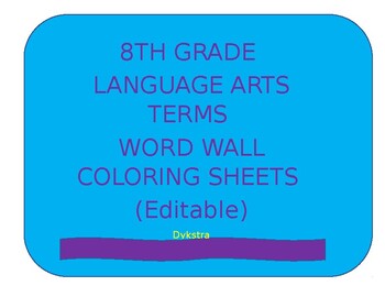 Preview of 8th Grade ELA Terms Word Wall Printable