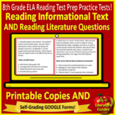 8th Grade ELA Test Prep Reading Practice Tests Print & SELF-GRADING GOOGLE FORMS