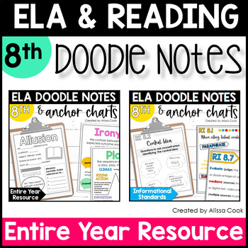 Preview of 8th Grade ELA and Reading Comprehension Doodle Notes | Middle School ELA