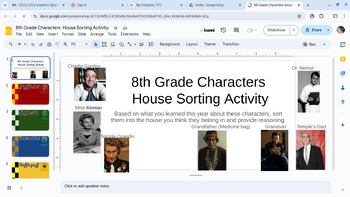 Preview of 8th Grade Ela Characters House Sorting Activity