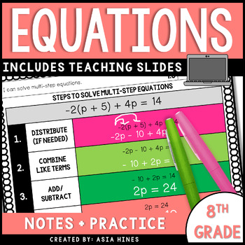 Preview of Solving Multi Step Equations Variables on Both Sides Guided Notes and Worksheets