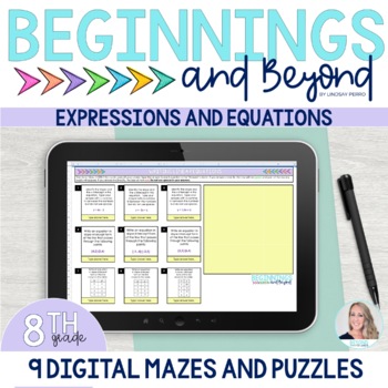 Preview of 8th Grade Equations and Expressions Digital Maze and Puzzle Bundle