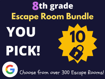 Preview of 8th Grade Escape Room Bundle: 10 (Digital Breakouts, Math, ELA, Social Studies)