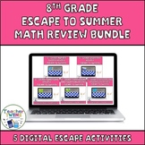 Preview of 8th Grade Escape to Summer Digital Escape Room Math Review Bundle