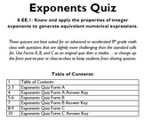 8th Grade Exponents Quiz