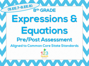 Preview of 8th Grade Expressions & Equations (8.EE.7 - 8.EE.8) Common Core Standards Test