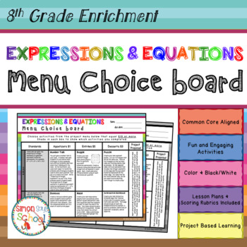 Preview of 8th Grade Expressions & Equations Choice Board - Distance Learning