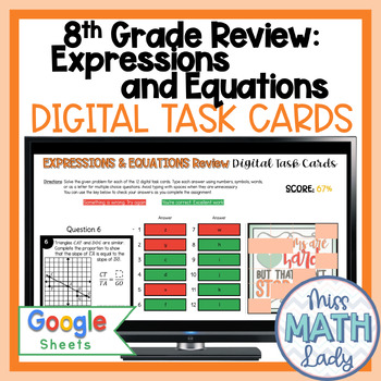 Preview of 8th Grade End of Year Review for Equations Digital Self-Checking Activity