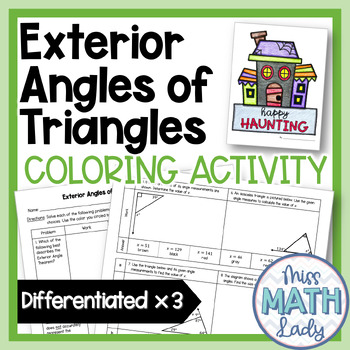 Preview of 8th Grade Exterior Angles of Triangles Worksheet with Winter Coloring Activity