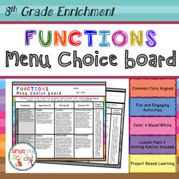 Preview of 8th Grade Functions Choice Board – Enrichment Math Menu – Distance Learning