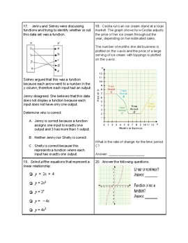 8th Grade Functions Quiz by KnockOut Worksheets | TpT