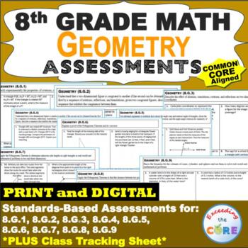 Preview of 8th Grade GEOMETRY Assessments (8.G) Common Core