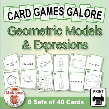 Preview of 8th Grade Geometric Models & Expressions: 6 Math Card Games | Geometry Sense