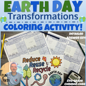 Preview of 8th Grade Geometric Transformation Earth Day Coloring Activity
