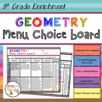 Preview of 8th Grade Geometry Choice Board - Math Enrichment Menu – Distance Learning