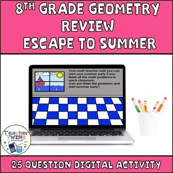 Preview of 8th Grade Geometry Escape to Summer Digital Escape Room Math Review 