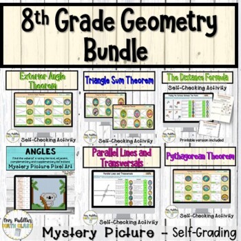 Preview of 8th Grade Geometry Activities Mystery Picture Bundle | Digital and Print