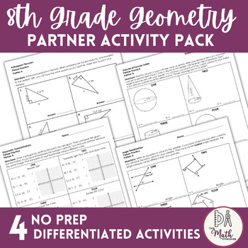 Preview of 8th Grade Geometry Partner Activity Pack