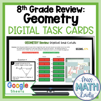 Preview of 8th Grade Geometry Test Prep Review Digital Self-Checking Activity
