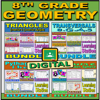 Preview of 8th Grade Geometry Standards 8.G.A.5 - 8.G.C.9 MEGA BUNDLE - Digital Stations