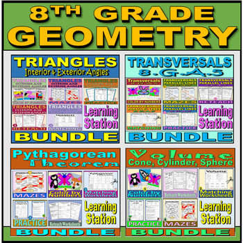 Preview of 8th Grade Geometry Standards 8.G.A.5 - 8.G.C.9 - MEGA BUNDLE - Learning Stations
