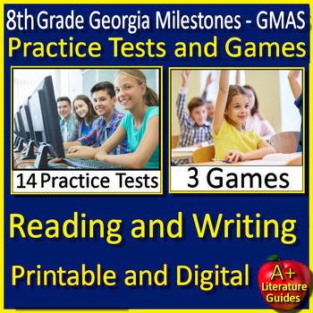 Preview of 8th Grade Georgia Milestones Reading and Writing Practice Tests and Games GMAS