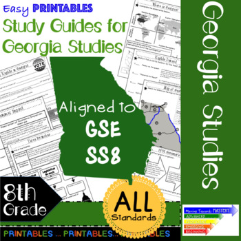 Preview of 8th Grade Georgia Studies GSE Printable Study Guide Worksheets