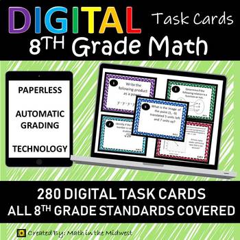 Preview of ⭐8th Grade Math Digital Task Cards⭐ Distance Learning ⭐Automatically Graded
