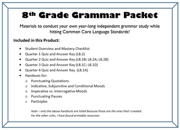 8th Grade Grammar - UNIT for an entire year of independent ...
