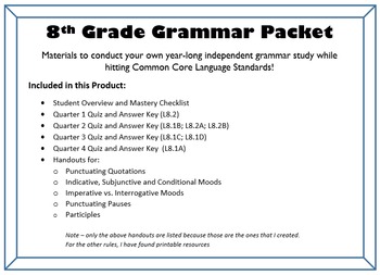 Preview of 8th Grade Grammar - UNIT for an entire year of independent study!