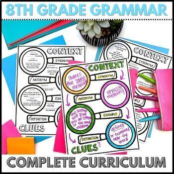 Preview of 8th Grade Grammar Curriculum - Daily Grammar Practice, Worksheets, Doodle Notes