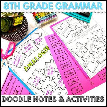Preview of 8th Grade Grammar Worksheets - Doodle Notes and Grammar Games Bundle