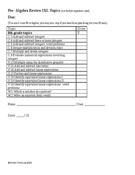 Preview of 8th Grade IXL Topics Check List- FULL YEAR