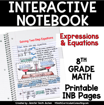 Preview of Eighth Grade Math Expressions and Equations Interactive Notebook Unit PRINTABLE