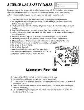 8th Grade Lab Safety Sheet by Yarrows Years of Educational Content