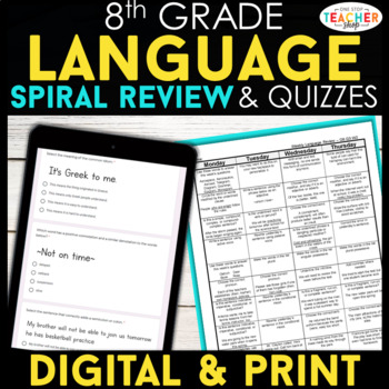 Preview of 8th Grade Language (Grammar) Spiral Review & Quizzes | DIGITAL & PRINT