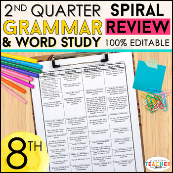 Preview of 8th Grade Language Review & Quizzes | 8th Grade Grammar Practice | 2nd QUARTER