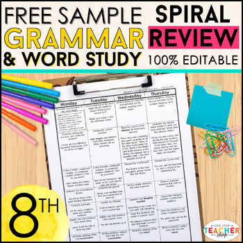 Preview of 8th Grade Language Spiral Review | 2 Weeks FREE