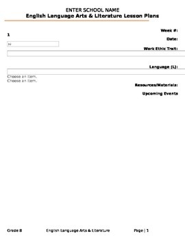 Preview of 8th Grade Lesson Plan Template