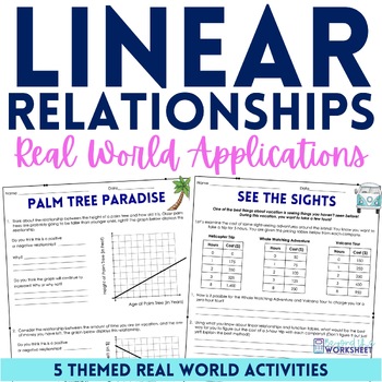 Preview of Linear Relationships Real World Applications Practice Worksheets